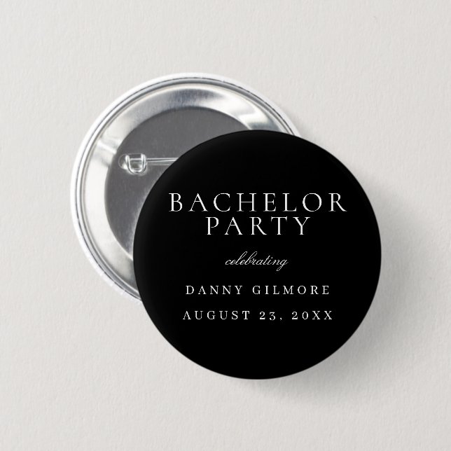 Macaron Rond 5 Cm Fête de Bachelor Hommes Classique Noir & Blanc (Devant & derrière)