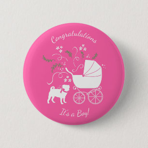 Macaron Rond 5 Cm Fête de la fête du chien Carlin rose