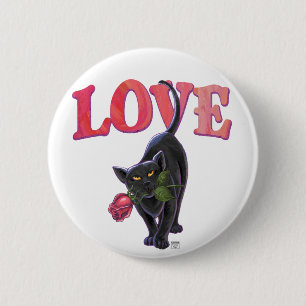 Macaron Rond 5 Cm Fête de la Saint-Valentin au chat noir
