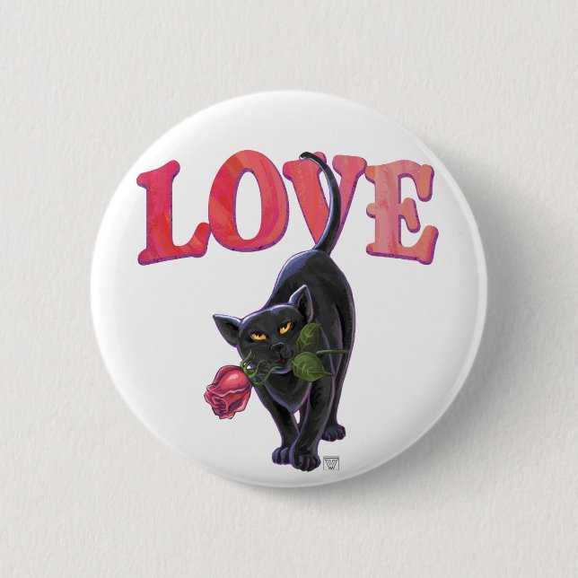 Macaron Rond 5 Cm Fête de la Saint-Valentin au chat noir (Devant)