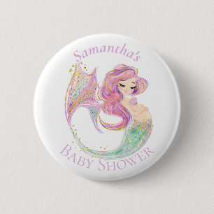 Macaron Rond 5 Cm Fête de la sirène Baby shower blanc