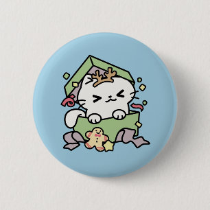 Macaron Rond 5 Cm Fête de Noël avec Purr-ty Time Cat