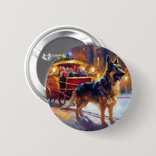 Macaron Rond 5 Cm Fête de Noël des bergers allemands (Devant & derrière)