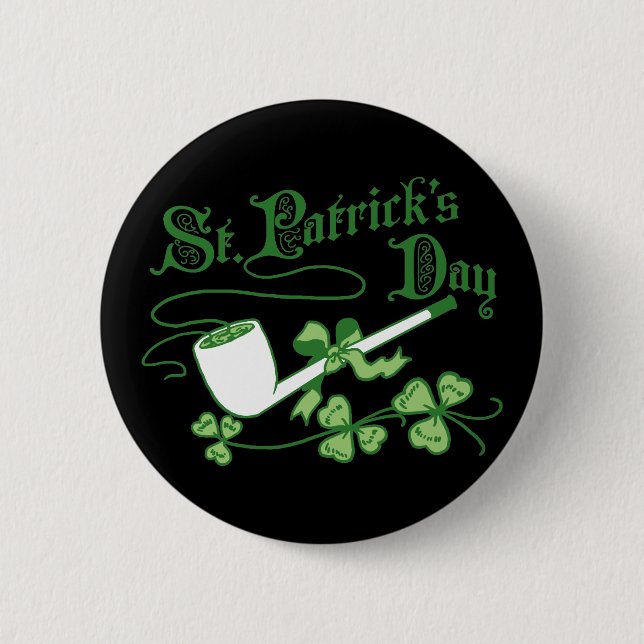 Macaron Rond 5 Cm Fête de St Parrick Tuyau Leprechaun (Devant)