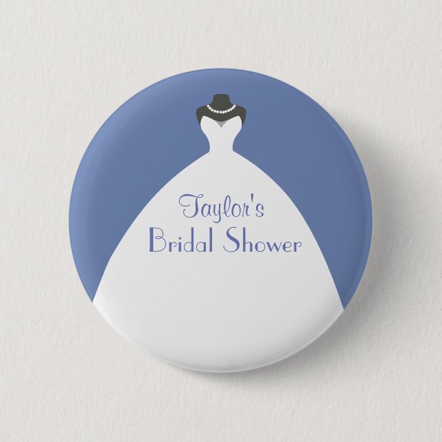 Macaron Rond 5 Cm Fête des mariées Bleue Thème Robe mariage blanche (Devant)