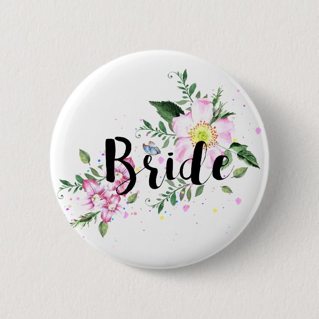 Macaron Rond 5 Cm Fête des mariées Mariage d'aquarelle rose de marié (Devant)