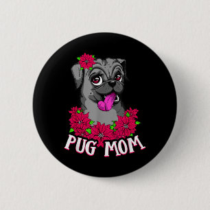 Macaron Rond 5 Cm Fête des Mères Chien Pug Noir Animaux Amateur de C