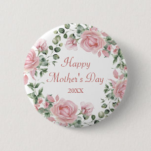 Macaron Rond 5 Cm Fête des mères joyeuses à la rose rose sur mesure