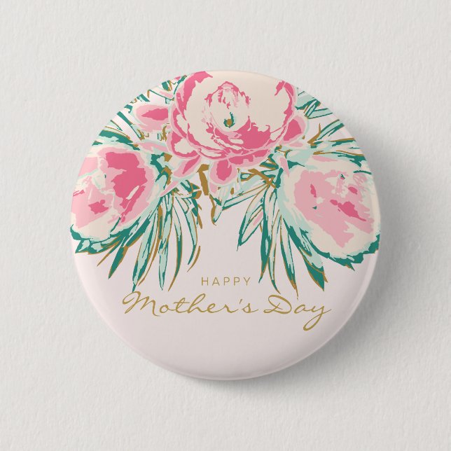 Macaron Rond 5 Cm Fête des mères joyeuses de Floral (Devant)