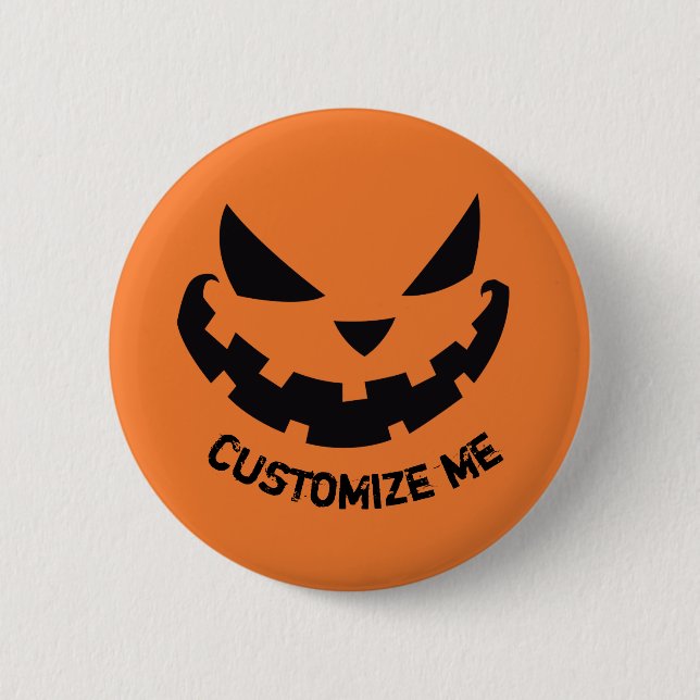 Macaron Rond 5 Cm Fête d'Halloween Orange Personnalisé Jack-o'-lante (Devant)