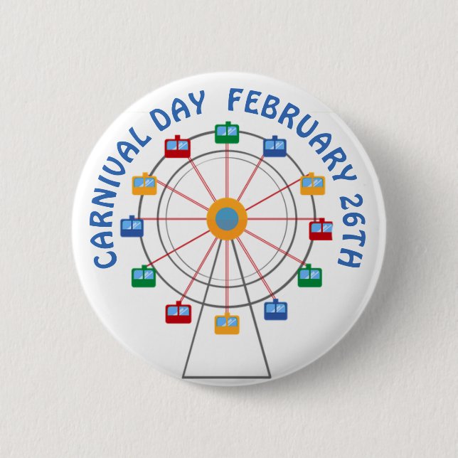 Macaron Rond 5 Cm Fête du Carnaval Février 26th Holiday Button (Devant)