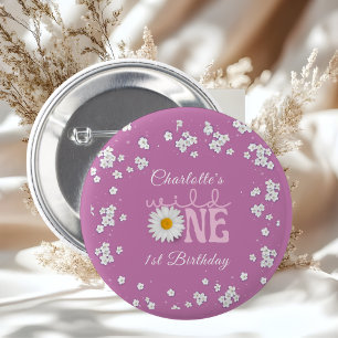 Macaron Rond 5 Cm Fête du premier anniversaire de Purple Daisy Wild 