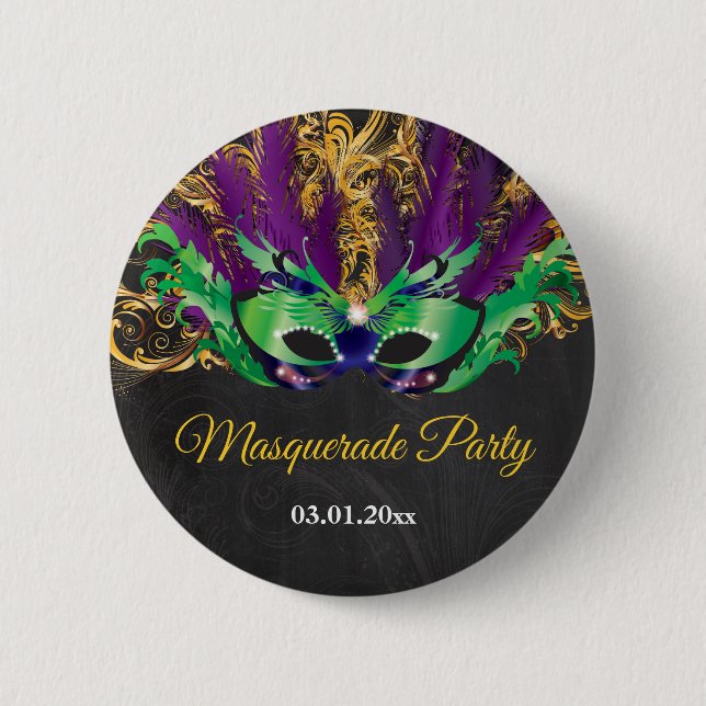 Macaron Rond 5 Cm Fête Mascarade Magique Nuit Verte Purple Or (Devant)