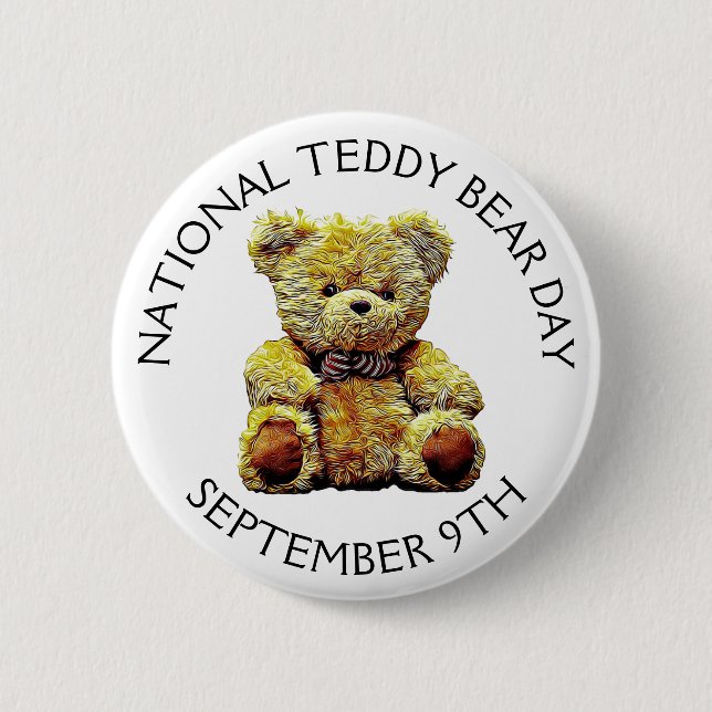 Macaron Rond 5 Cm Fête nationale de l'ours en peluche 9 septembre (Devant)