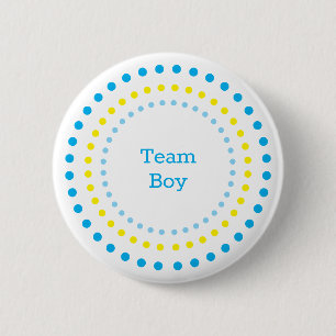 Macaron Rond 5 Cm Fête prénatale Team Boy Bébé Bleu & Jaune à pois