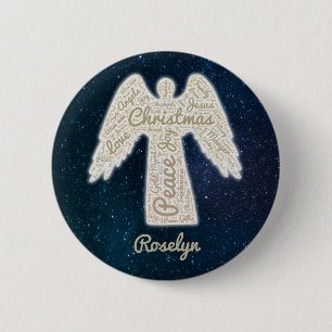 Macaron Rond 5 Cm fête religieuse typographie or angel