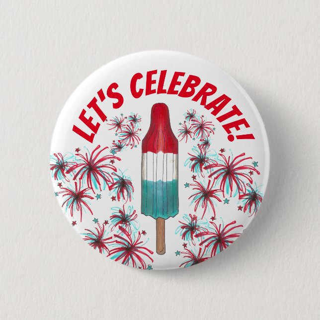 Macaron Rond 5 Cm Fêtons le 4 juillet Rocket Pop Fireworks USA (Devant)