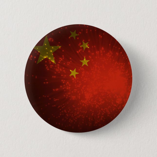 Macaron Rond 5 Cm Feu d'artifice ; Drapeau de la Chine (Devant)