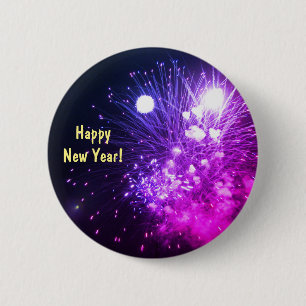Macaron Rond 5 Cm Feu d'artifice du Nouvel An HappY