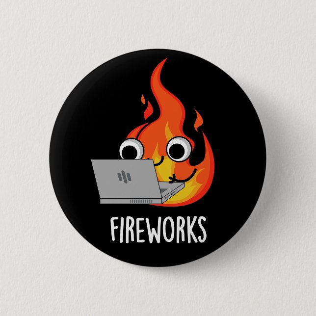 Macaron Rond 5 Cm Feu d'artifice Funky Fire Flame Pun Dark BG (Devant)