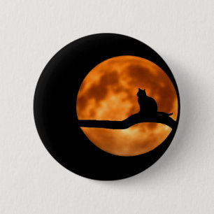 Macaron Rond 5 Cm Feu de lune Silhouette de chat. Bouton Personnalis