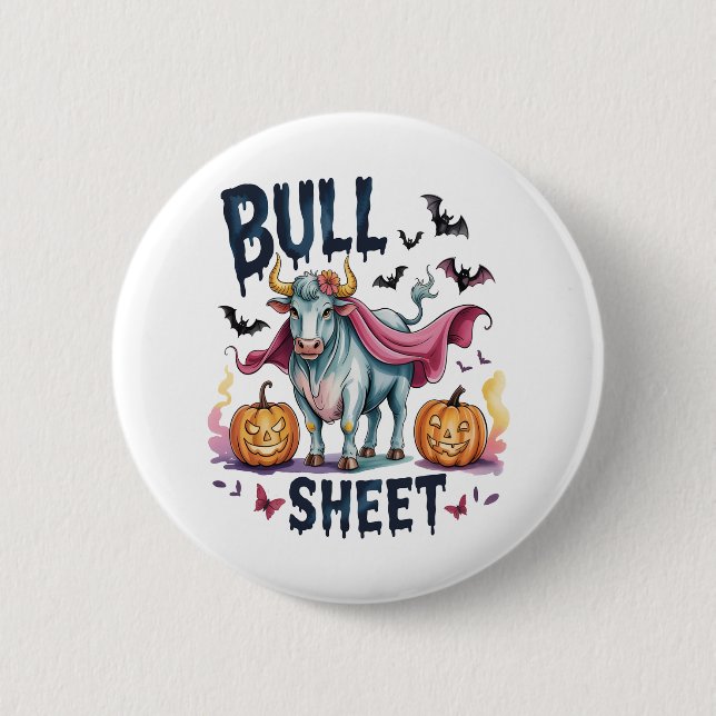 Macaron Rond 5 Cm Feuille de taureau d'Halloween, Vache fantôme amus (Devant)