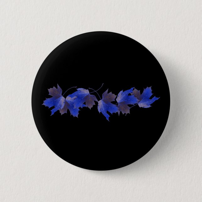 Macaron Rond 5 Cm Feuilles d'automne bleues (Devant)