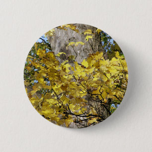 MACARON ROND 5 CM FEUILLES D'AUTOMNE JAUNE
