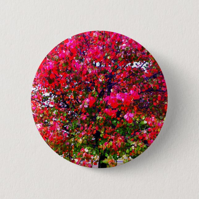 Macaron Rond 5 Cm Feuilles d'automne rose impressionniste (Devant)