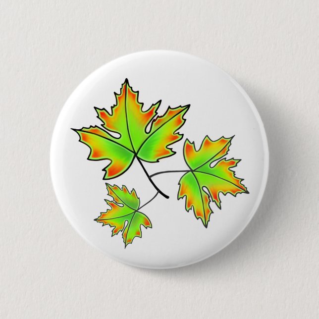 Macaron Rond 5 Cm Feuilles d'automne rouge vert orange feuilles (Devant)