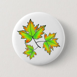 Macaron Rond 5 Cm Feuilles d'automne rouge vert orange feuilles
