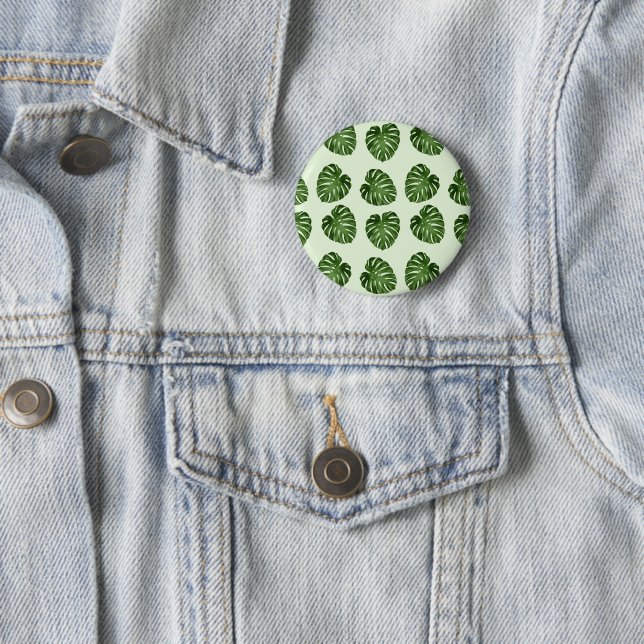 Macaron Rond 5 Cm Feuilles de palmiers, Feuilles verts, Motif tropic (En situation)