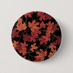 Macaron Rond 5 Cm Feuilles d'érable rouges d'automne sur fond noir