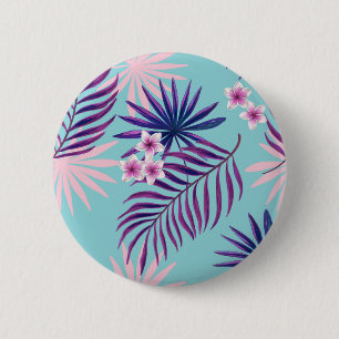 Macaron Rond 5 Cm Feuilles tropicaux et fleurs 2