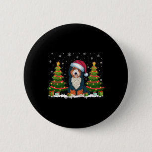 Macaron Rond 5 Cm Feux de Noël Bernedoodle Chien Santa Hat Noël