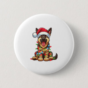 Macaron Rond 5 Cm Feux de Noël du chien berger allemand Santa Hat Xm