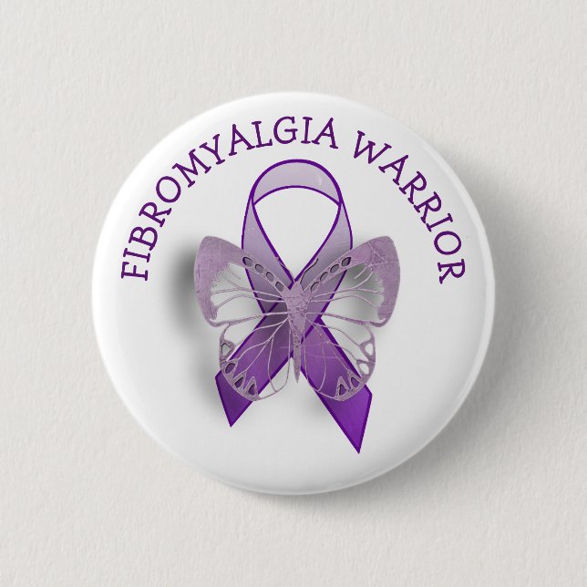 Macaron Rond 5 Cm Fibromyalgie Guerrier Purple Sensibilisation Ruban (Devant)