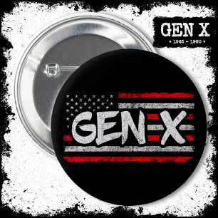 Macaron Rond 5 Cm Fier Gen Xer Génération X American Flag Gen X