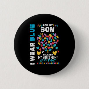 Macaron Rond 5 Cm Fier papa autiste, je porte le bleu pour mon fils