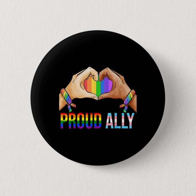 Macaron Rond 5 Cm Fière Ally Pride LGBT Drapeau Transgenre Coeur Gay (Devant)