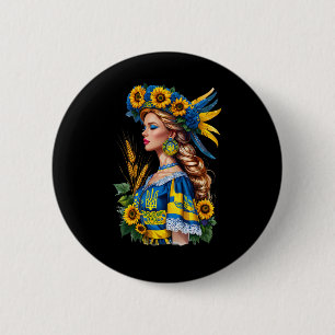 Macaron Rond 5 Cm Fière beauté ukrainienne – Drapeau patriotique ukr