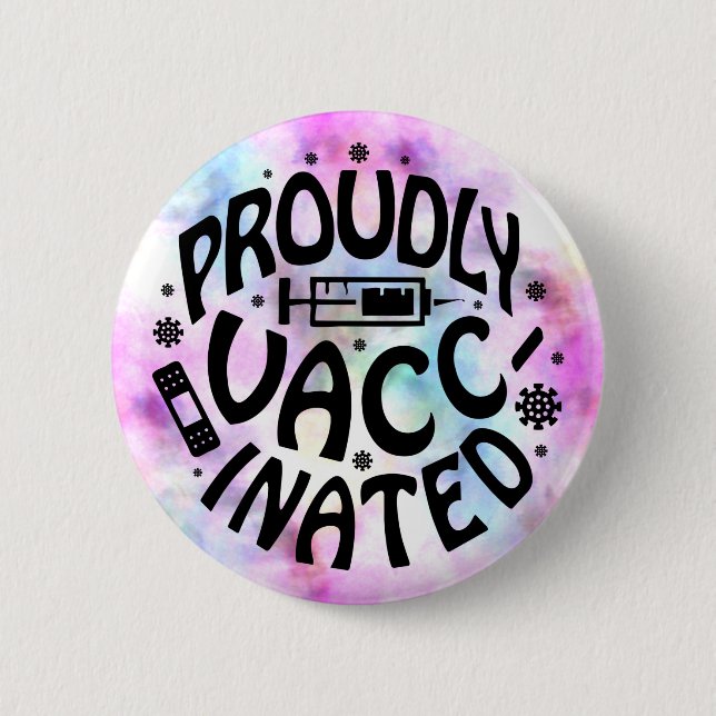 Macaron Rond 5 Cm Fièrement Vacciné Convid19 Coronavirus TieDye (Devant)