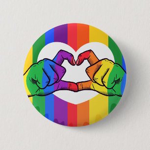 Macaron Rond 5 Cm Fierté LGBTQ Mains de coeur