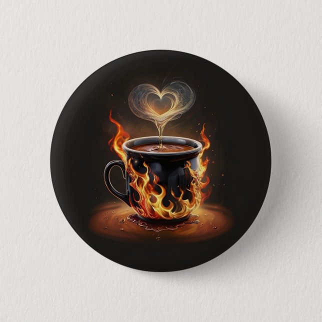 Macaron Rond 5 Cm Fiery Christmas Coffee Cup avec Heart Steam Art (Devant)