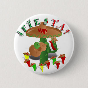 Macaron Rond 5 Cm Fiesta Cactus avec Sombrero & Guitare