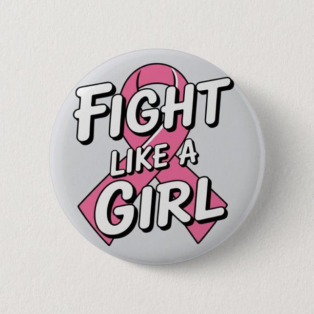 Macaron Rond 5 Cm Fight Like a Girl | Breast Cancer Awareness Design (Devant)