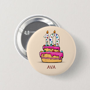 Macaron Rond 5 Cm Fille 10e anniversaire, 10 ans sur un gâteau rose