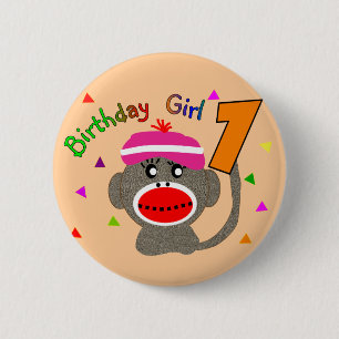 Macaron Rond 5 Cm Fille "1" d'anniversaire ans
