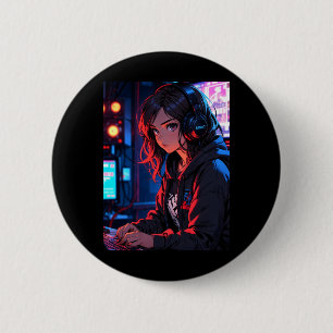 Macaron Rond 5 Cm Fille Anime Rétro Joueuse Configuration de Streami