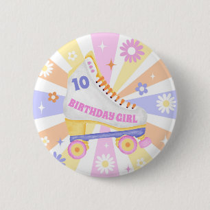 Macaron Rond 5 Cm Fille Anniversaire Retro Roller Patinage
